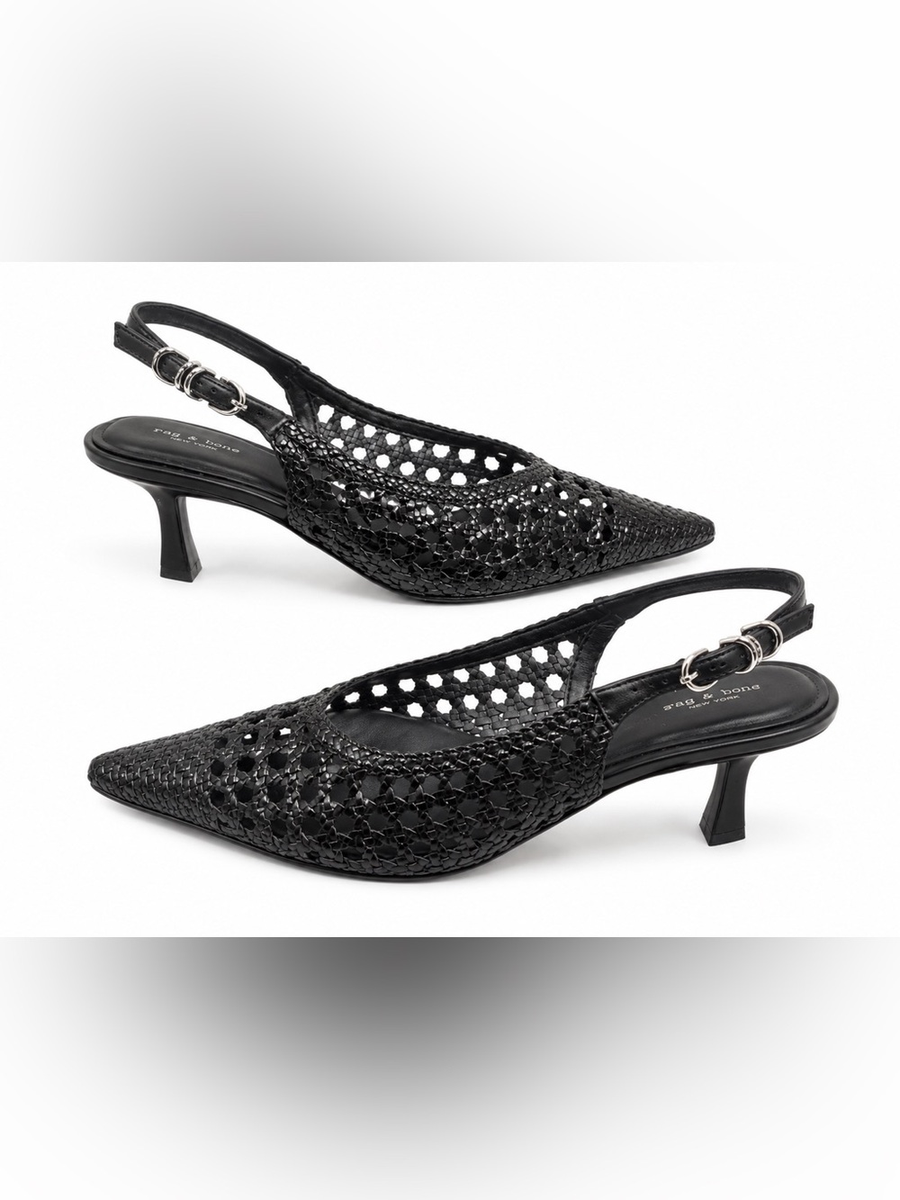 rag & bone Brynn Woven Leather Slingback Kitten Heels Black US 8 EU 38